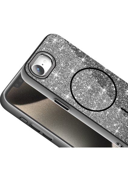 Apple iPhone 16E Kılıf M-Safe Şarj Özellikli Parlayan Simli Okso Kapak fırsatları