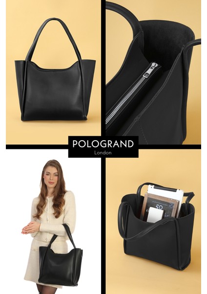 Orijinal Geniş Hacimli Lüks Yumuşak Deri Shopper Fermuarlı Çift Saplı Şık Büyük Boy Omuz Çantası fiyatları