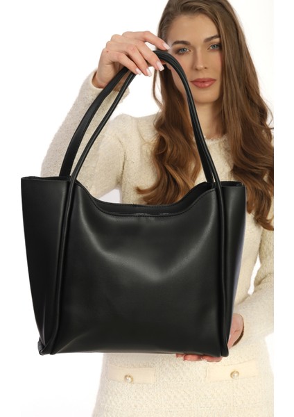 Orijinal Geniş Hacimli Lüks Yumuşak Deri Shopper Fermuarlı Çift Saplı Şık Büyük Boy Omuz Çantası indirimleri