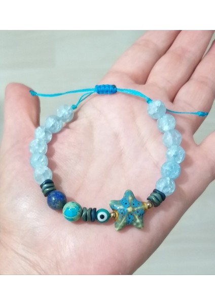 Necef Lapis Lazuli Varisit Hematit Doğaltaşlı Nazar ve Seramik Boncuklu Bileklik