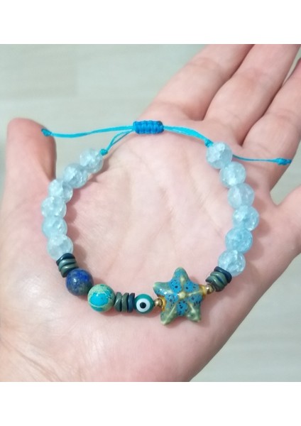 Necef Lapis Lazuli Varisit Hematit Doğaltaşlı Nazar ve Seramik Boncuklu Bileklik