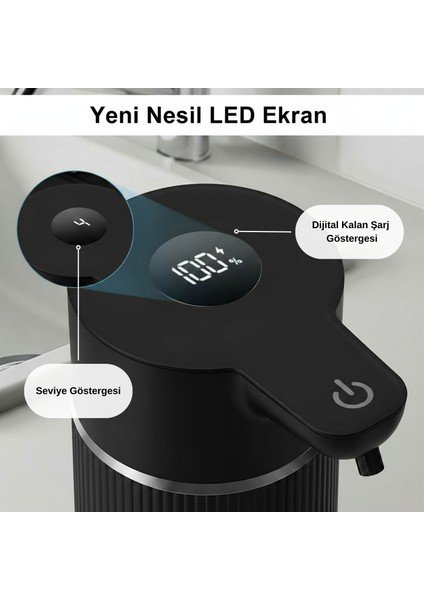 Otomatik Sensörlü Köpük Sıvı Sabunluk - Şarjlı- Dijital LED Ekran - Duvara Monte - E15 Model