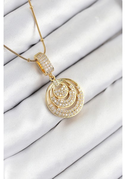 316L Çelik Zirkon Taşlı Çember Model Gold Renk Kadın Kolye - TJ-BKO10542