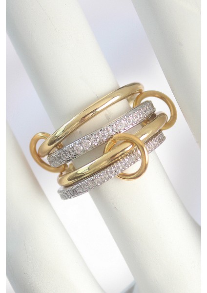 Pirinç Gold Renk Zirkon Taşlı Halka Detaylı Kadın Yüzük - TJ-BYK3752