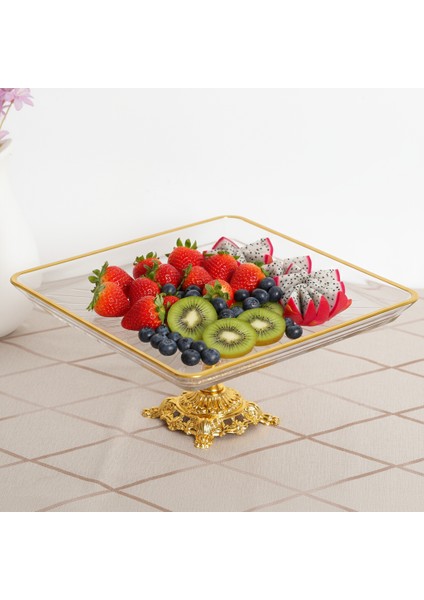 Kristal Metal Ayaklı Yaldızlı Kare Pasta Sunumluk fırsatları