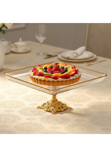 Kristal Metal Ayaklı Yaldızlı Kare Pasta Sunumluk indirimleri