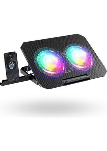 Büro Ev Ofis Için Çift Fanlı Rgb Işıklı Standlı Notebook Soğutucu