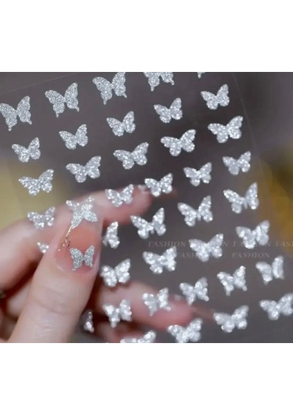 Gümüş Simli Kelebek Tırnak Süsleme Stickerı Nail Art Süslemeleri