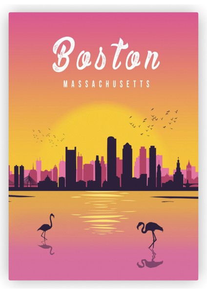 Boston Massachusetts Ahşap Poster 20X29 cm