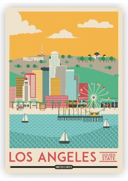 Los Angeles Golden State United States Ahşap Poster 20X29 cm