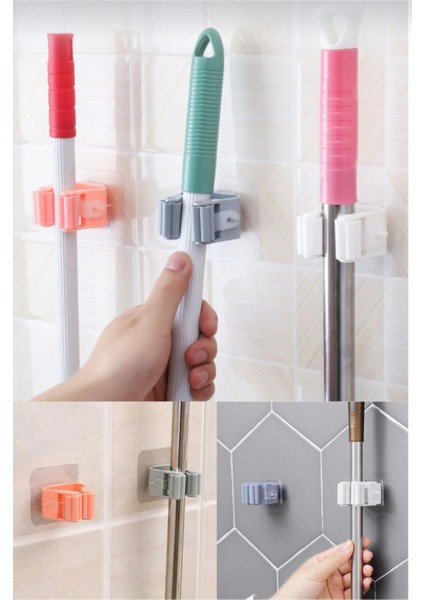 Paspas Süpürge Fırça ve Mop Askısı Sap Tutucu Mutfak ve Banyo Askısı 3 Lü Set Paspas Tutucu