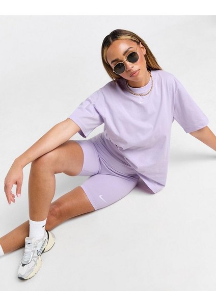 Sportswear Essentials Kadın Mor T-Shirt - Bol ve Uzun Kesim %100 Pamuk -FD4149-511