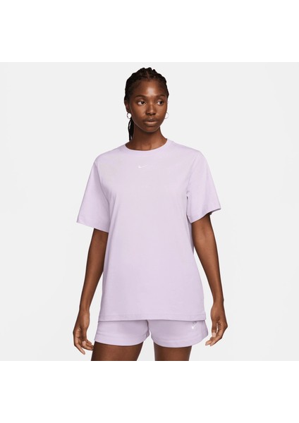 Sportswear Essentials Kadın Mor T-Shirt - Bol ve Uzun Kesim %100 Pamuk -FD4149-511 modelleri