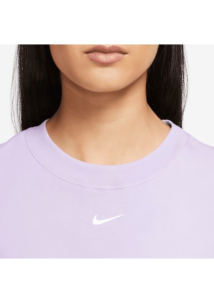 Sportswear Essentials Kadın Mor T-Shirt - Bol ve Uzun Kesim %100 Pamuk -FD4149-511
