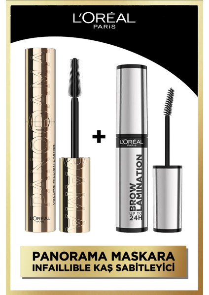 L'oreal Paris Panorama Hacim Veren Maskara Siyah + Infaillible 24H Brow Lamination Şeffaf Kaş Sabitleyici