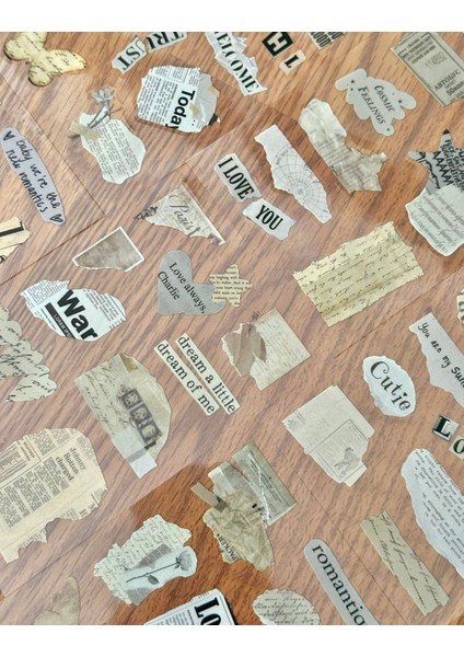 Vintage Gazete ve Yazı Temalı Şeffaf 6 Yaprak 64 Adet Pet/bullet Journal/etiket/çıkartma/ Scrapbook modelleri