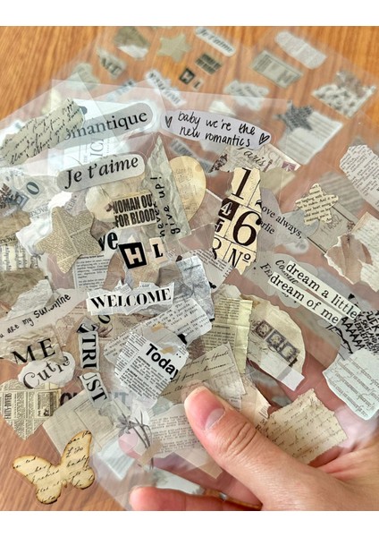 Vintage Gazete ve Yazı Temalı Şeffaf 6 Yaprak 64 Adet Pet/bullet Journal/etiket/çıkartma/ Scrapbook fırsatları