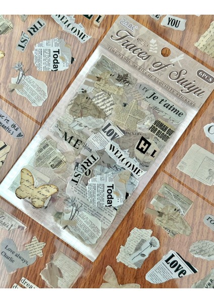 Vintage Gazete ve Yazı Temalı Şeffaf 6 Yaprak 64 Adet Pet/bullet Journal/etiket/çıkartma/ Scrapbook indirimleri