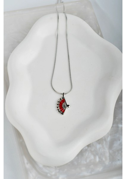 Silver Yarım Yelpaze Yılan Zincir Çelik Kolye