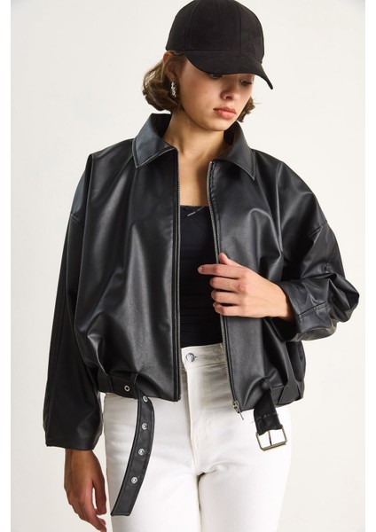 Kadın Oversize Tokalı Deri Ceket fiyatları