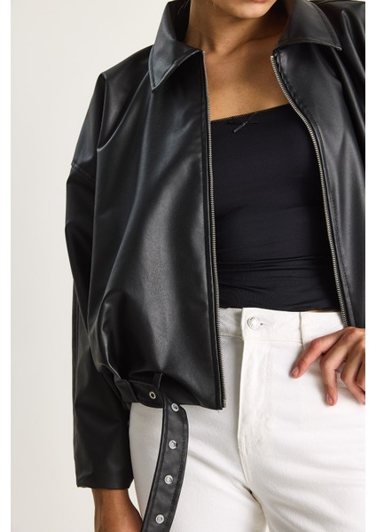 Kadın Oversize Tokalı Deri Ceket fırsatları