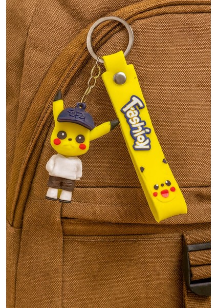 Şapkalı Pikachu Anahtarlık – Sevimli Sarı Silikon Figürlü Çanta Ve araba aksesuarı