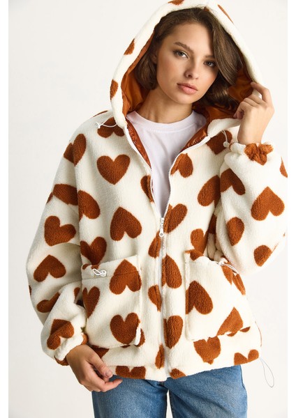Kadın Kalpli Kapüşonlu Oversize Peluş Mont Rı modelleri