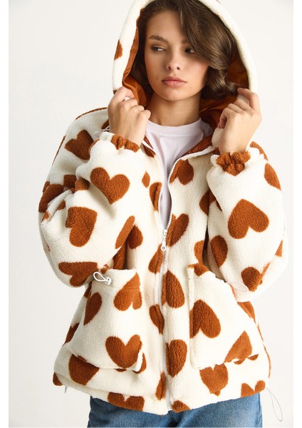 Kadın Kalpli Kapüşonlu Oversize Peluş Mont Rı fırsatları