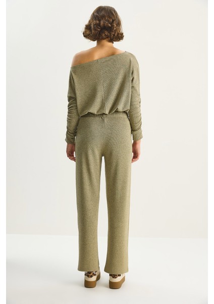 Kadın Yumuşak Dokulu Bisiklet Yaka Oversize Sweat Pantolon Viskon Dalgıç Takım