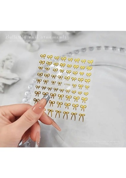 Altın Rengi Fiyonk Tırnak Süsleme Stickerı Nail Art Süslemeleri