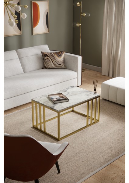 Midas Orta Sehpa Gold Metal Meşe Raf modelleri
