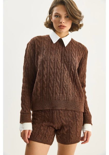 Kadın Oversize Gömlek Beli Lastikli Pantolon Saçaklı Dokuma Alt-Üst Takım