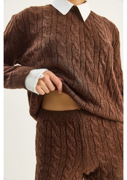 Kadın Oversize Gömlek Beli Lastikli Pantolon Saçaklı Dokuma Alt-Üst Takım