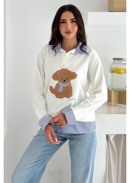 Kadın Nakış Peluş Ayıcık Figürlü Sweatshirt – Eğlenceli & Şehirli Stil modelleri