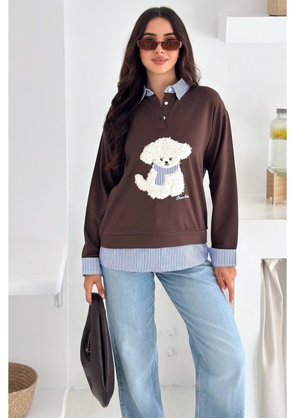 Kadın Nakış Peluş Ayıcık Figürlü Sweatshirt – Eğlenceli & Şehirli Stil modelleri