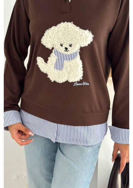 Kadın Nakış Peluş Ayıcık Figürlü Sweatshirt – Eğlenceli & Şehirli Stil fırsatları