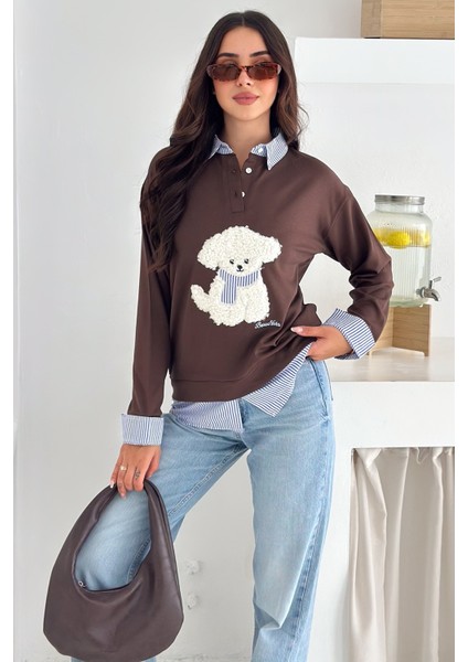 Kadın Nakış Peluş Ayıcık Figürlü Sweatshirt – Eğlenceli & Şehirli Stil indirimleri