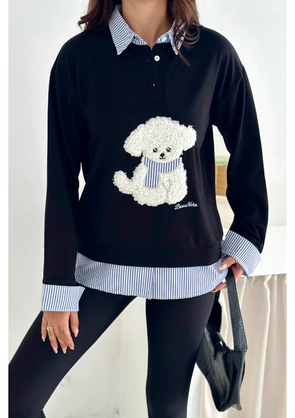 Kadın Nakış Peluş Ayıcık Figürlü Sweatshirt – Eğlenceli & Şehirli Stil fiyatları