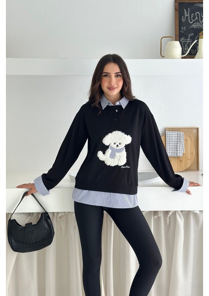 Kadın Nakış Peluş Ayıcık Figürlü Sweatshirt – Eğlenceli & Şehirli Stil fırsatları