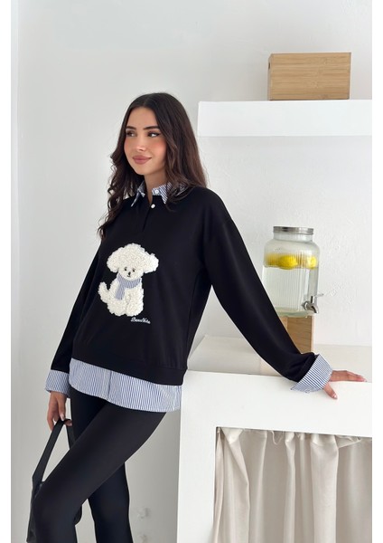 Kadın Nakış Peluş Ayıcık Figürlü Sweatshirt – Eğlenceli & Şehirli Stil indirimleri