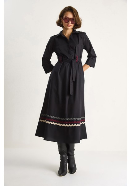 Kadın Nakış Detaylı Yakalı Kemer Köprülü Gömlek Elbise fiyatları