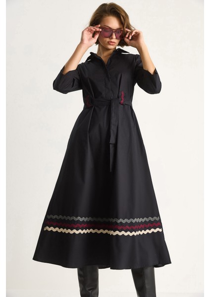 Kadın Nakış Detaylı Yakalı Kemer Köprülü Gömlek Elbise fırsatları