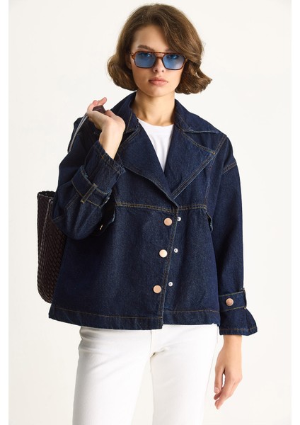 Kadın Geniş Yaka Uzun Kollu Ayarlanabilir Manşetli Denim Ceket fiyatları