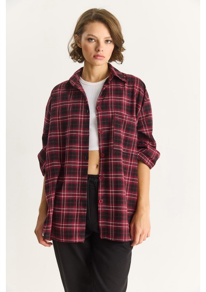 Kadın Tek Cep Detaylı Oversize Ekose Gömlek indirimleri