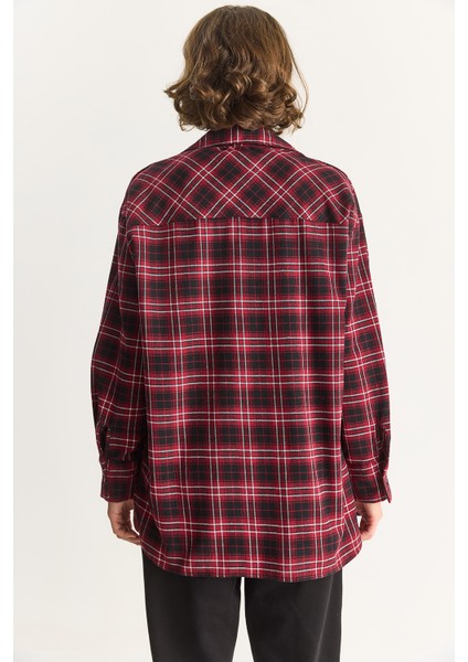 Kadın Tek Cep Detaylı Oversize Ekose Gömlek