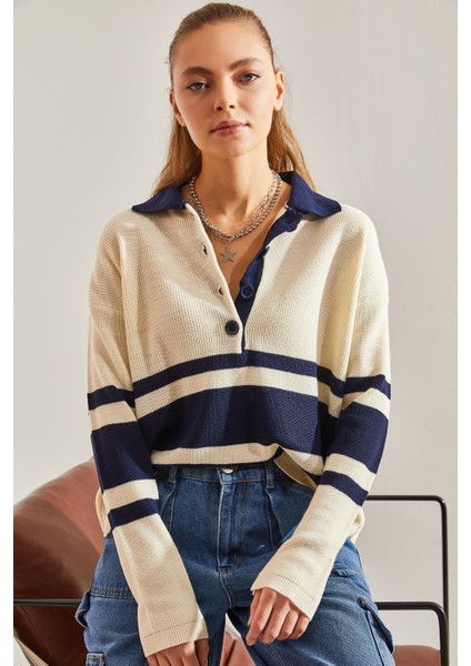 Kadın Polo Yaka Düğmeli Triko Kazak fiyatları