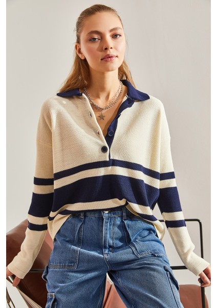 Kadın Polo Yaka Düğmeli Triko Kazak modelleri