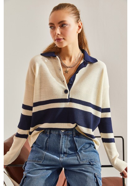 Kadın Polo Yaka Düğmeli Triko Kazak fırsatları