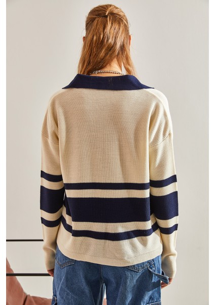 Kadın Polo Yaka Düğmeli Triko Kazak