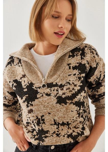 Kadın Fermuarlı Triko Kazak